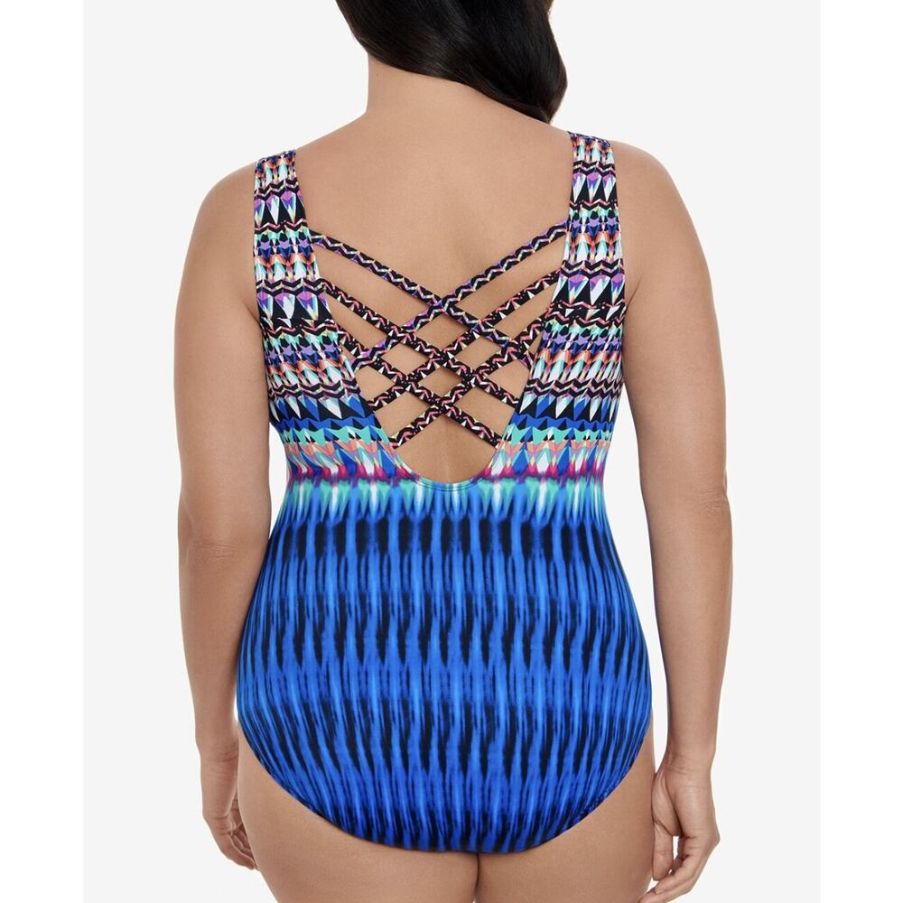 Swim Solutions Women's Printed One-Piece Swimsuit Sparkle Park Size 8 - Picture 3 of 3